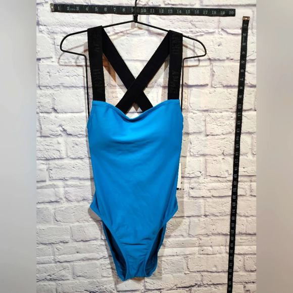 DKNY Women's Logo Cross Back One-Piece Turquoise Swimsuit Size XL NEW - Picture 2 of 9